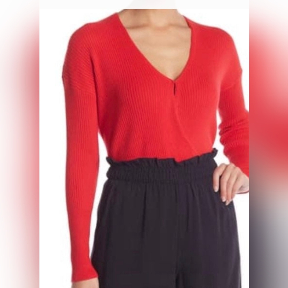 Elodie Red Faux Wrap V-Neck Sweater